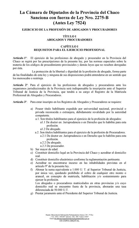 ley 2275 b chaco.